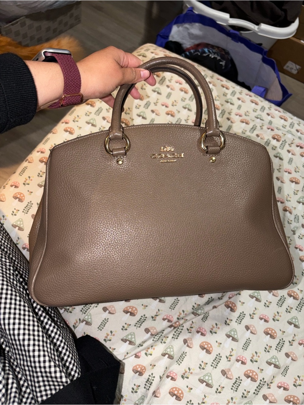 Coach Pebble Leather Satchel in Taupe Brown